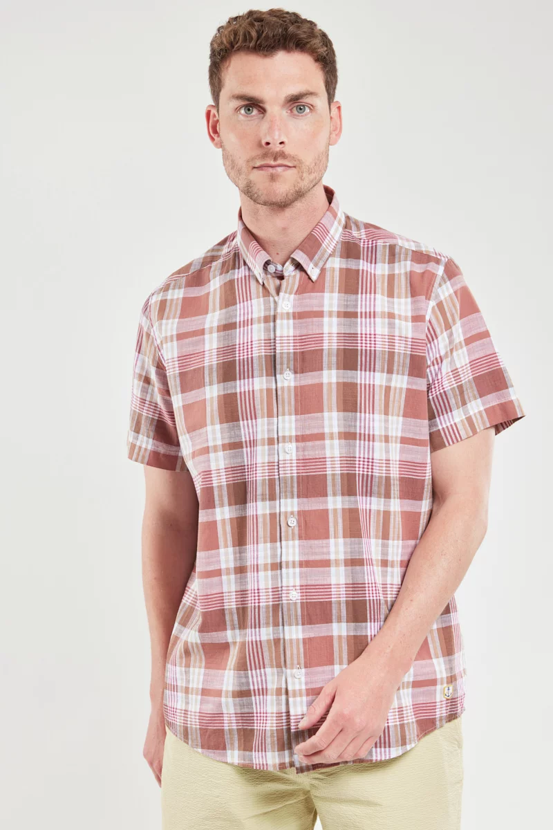 Chemise manches courtes - coton | Ecossais Cardinal