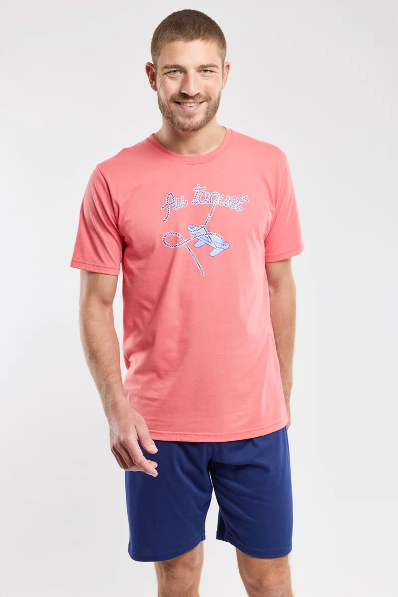 Pyjama short - coton léger | Hibicus E24/Bleu Nuit E24
