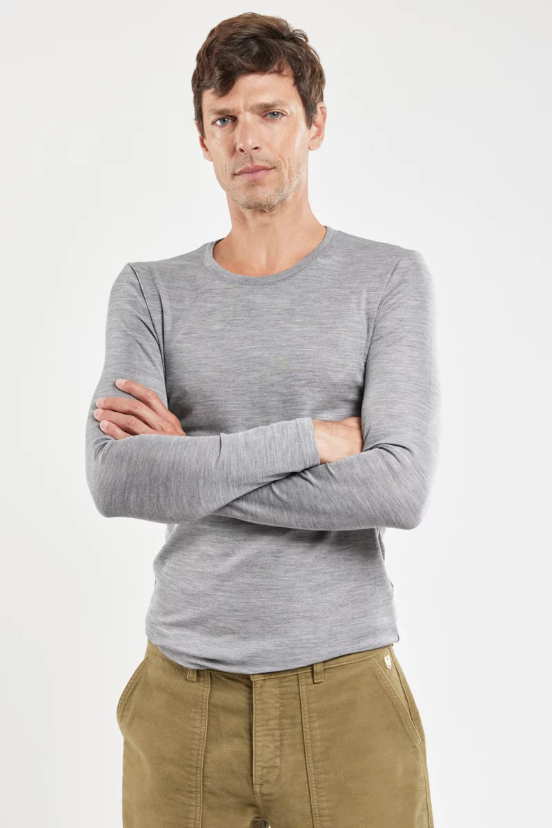 T-shirt manches longues - laine et soie | Gris argent