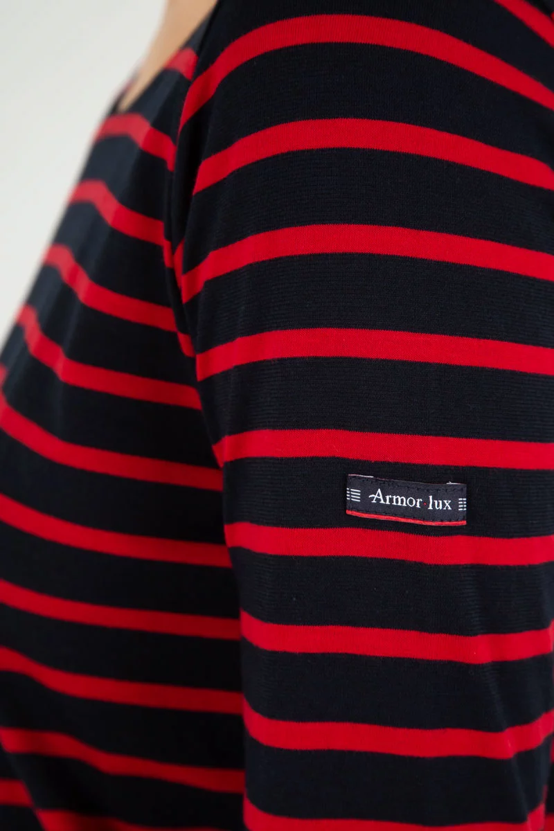 Marinière manches 3/4 - coton léger | Rich navy/braise