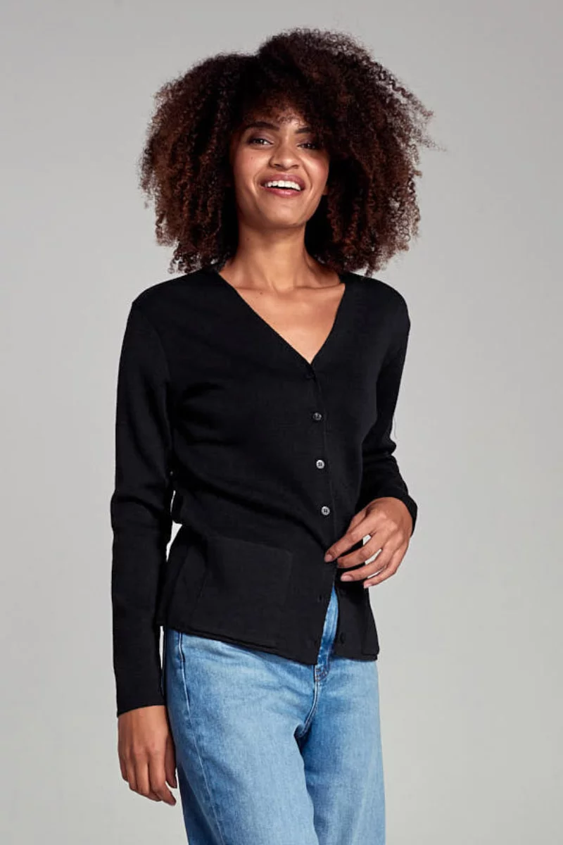 Cardigan col V - laine et acrylique | Noir