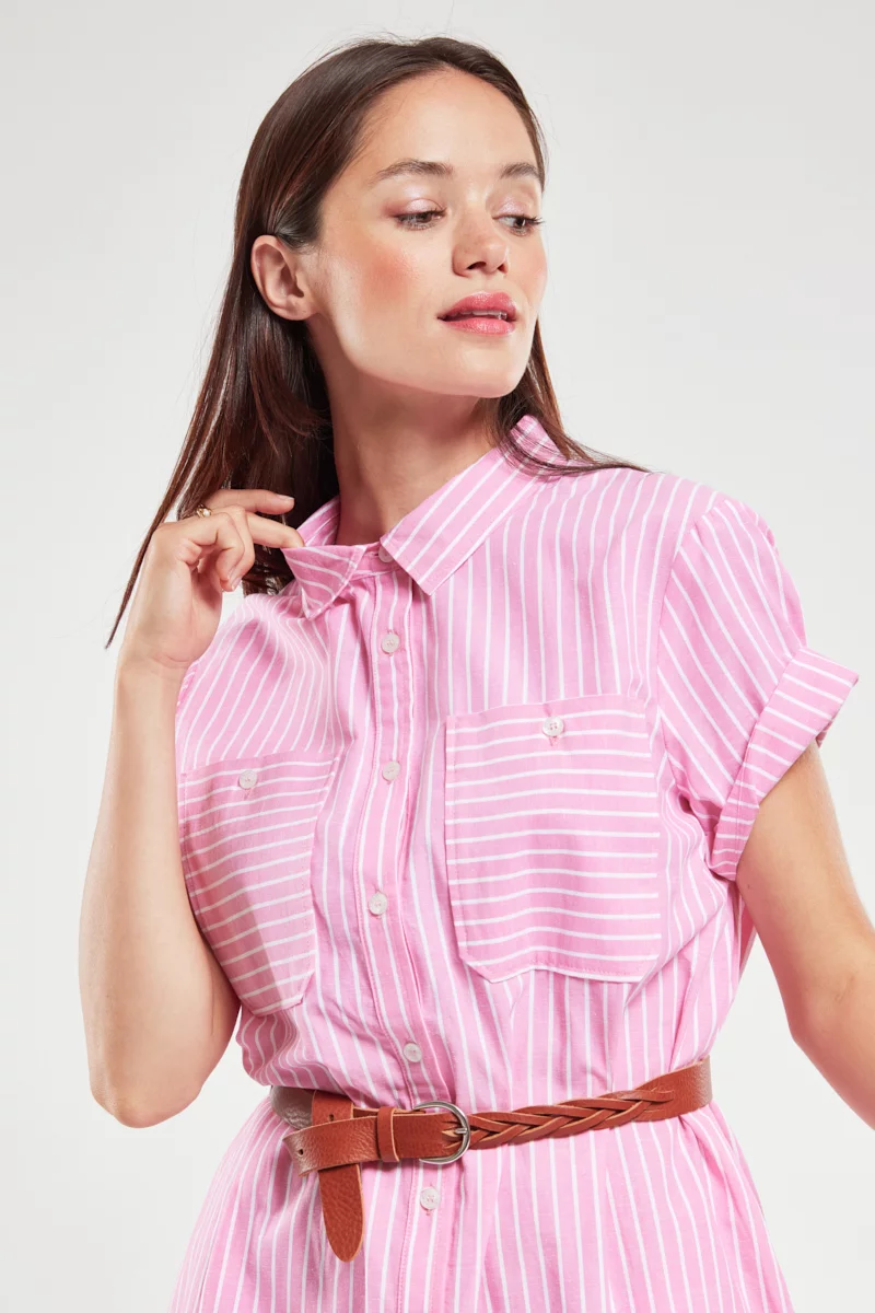 Robe chemise rayée - coton et lin
