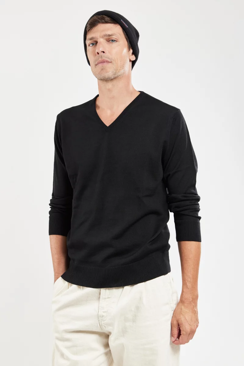 Pull col V - laine | Noir
