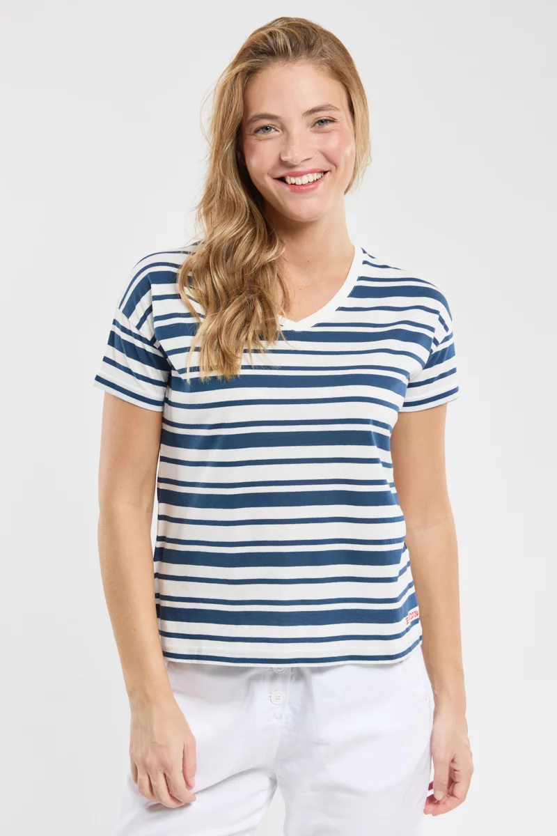 T-shirt rayé - coton léger | Milk/Scozia