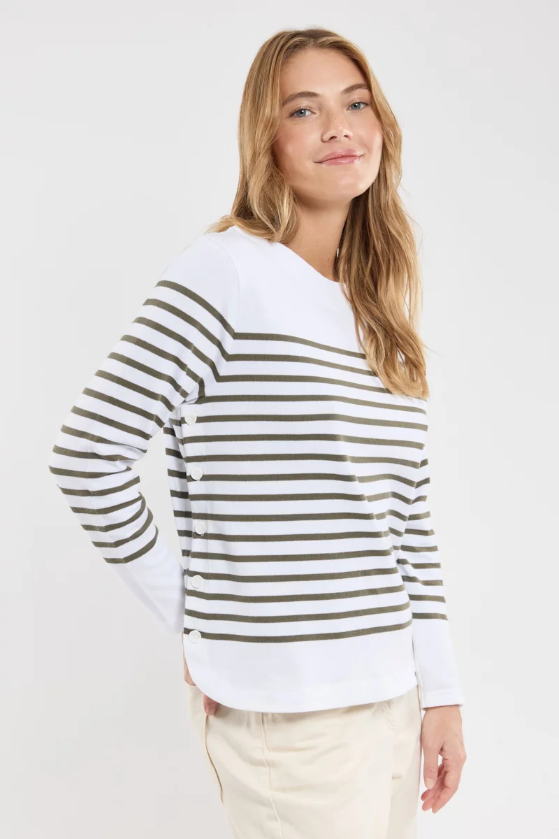 Marinière côtés boutonnés - coton rustique | Blanc/Caccia