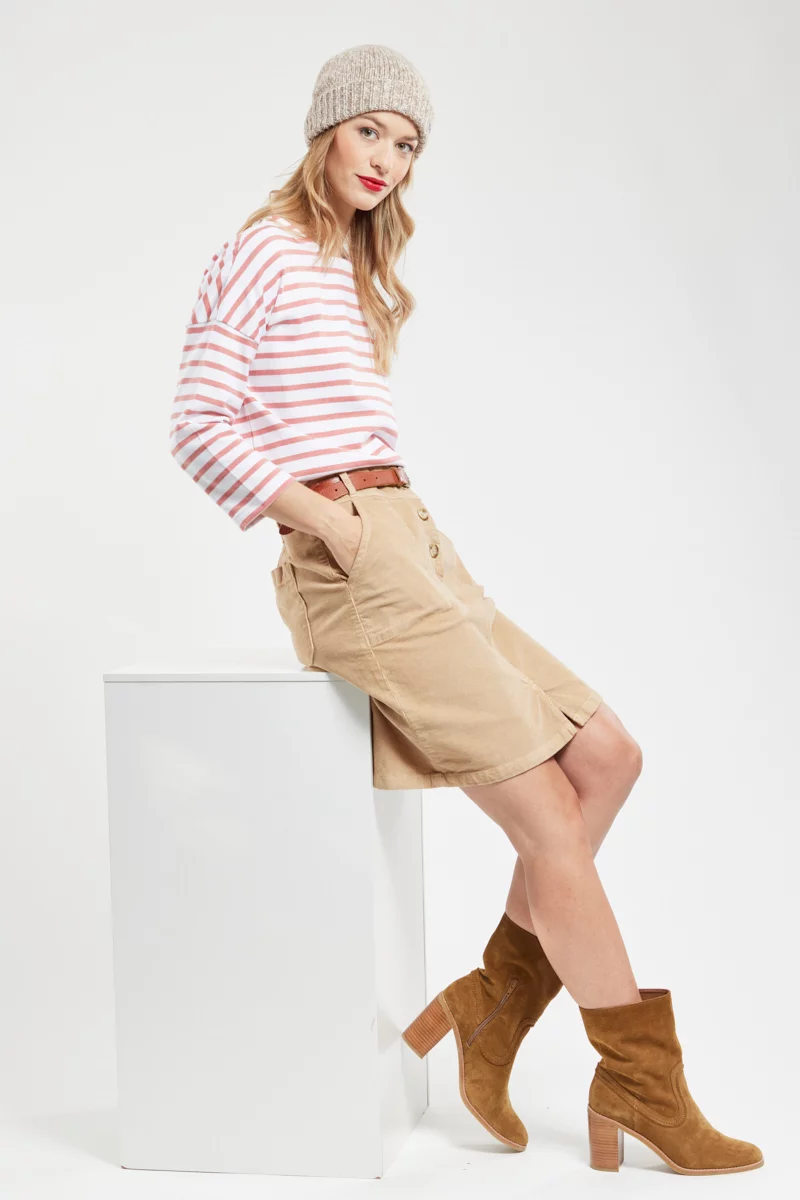 Marinière oversized - coton rustique | Blanc/Lantana