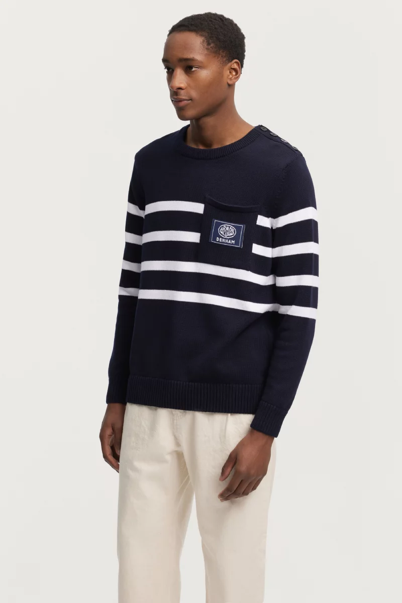 Pull marin rayé - Denham X Armor-lux | Rich navy/Nature