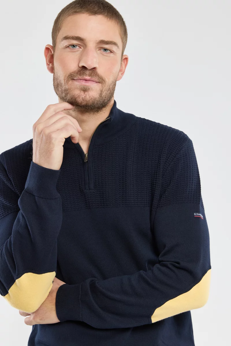 Pull col zippé avec coudières - coton