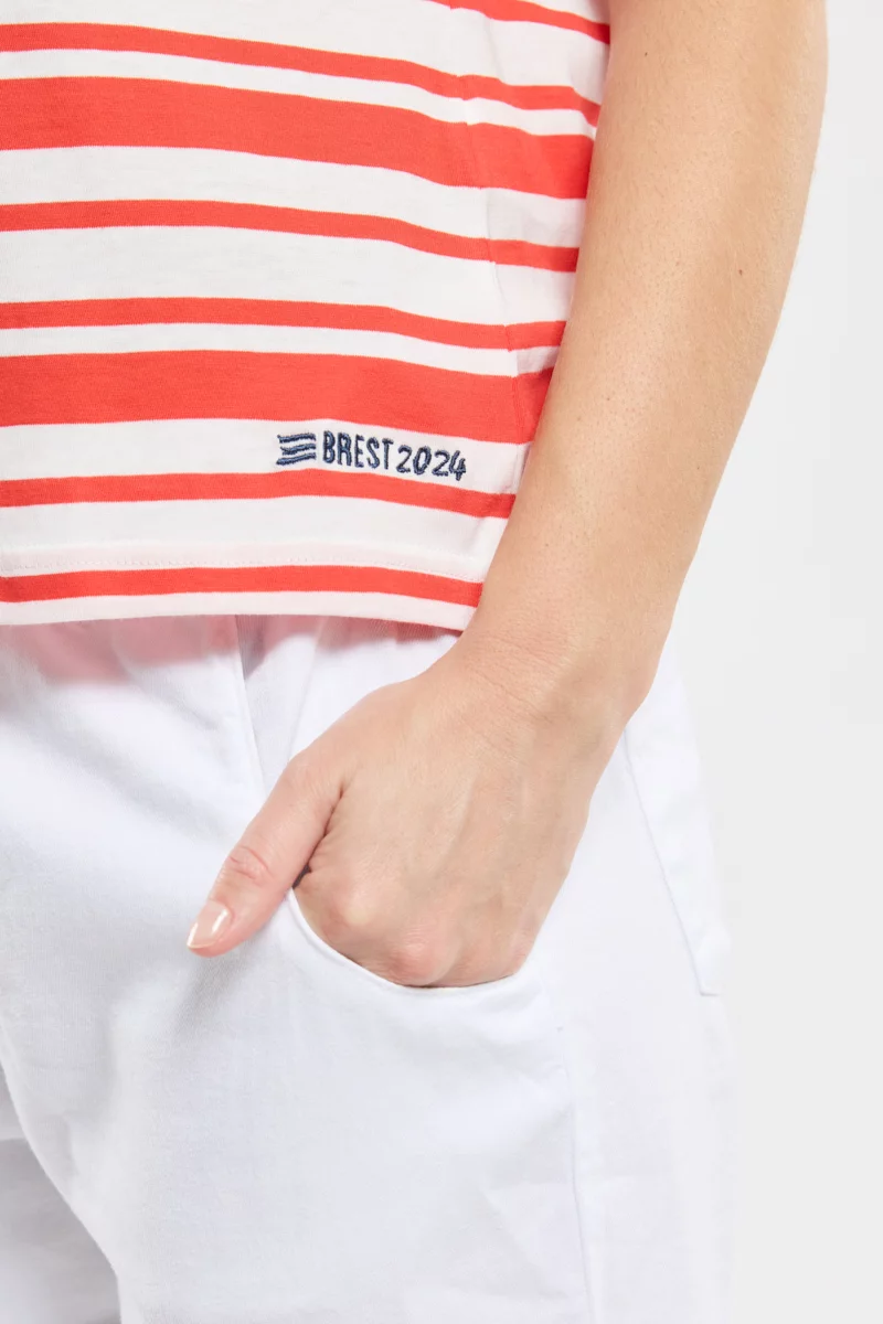 T-shirt rayé - coton léger | MILK/POMPON