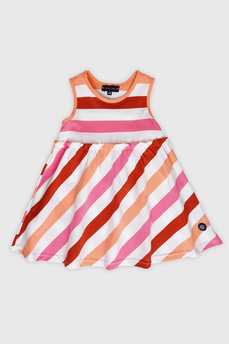 Robe rayée tricolore sans manches Baby- coton léger