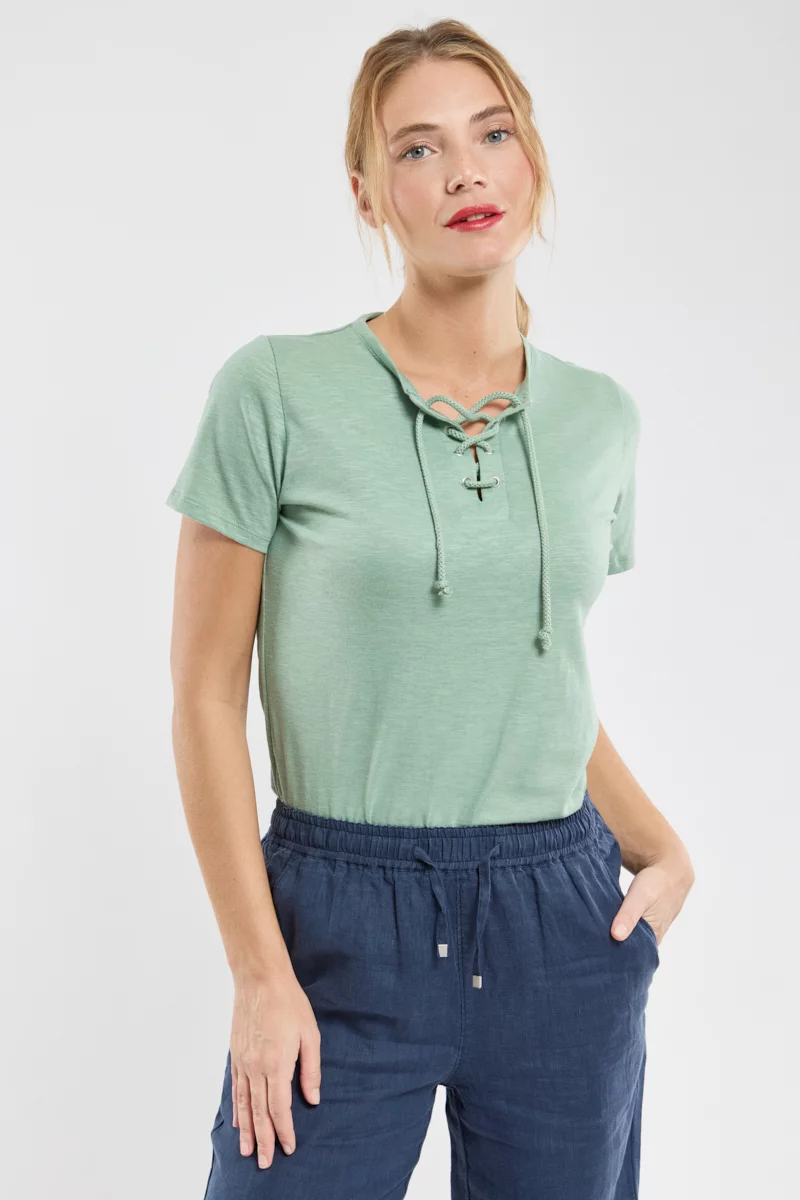 T-shirt avec laçage CORINNE - coton | bB44 EUCALYPTUS