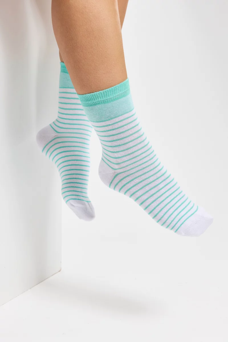 Chaussettes rayées - coton | Blanc/Aqua Sky