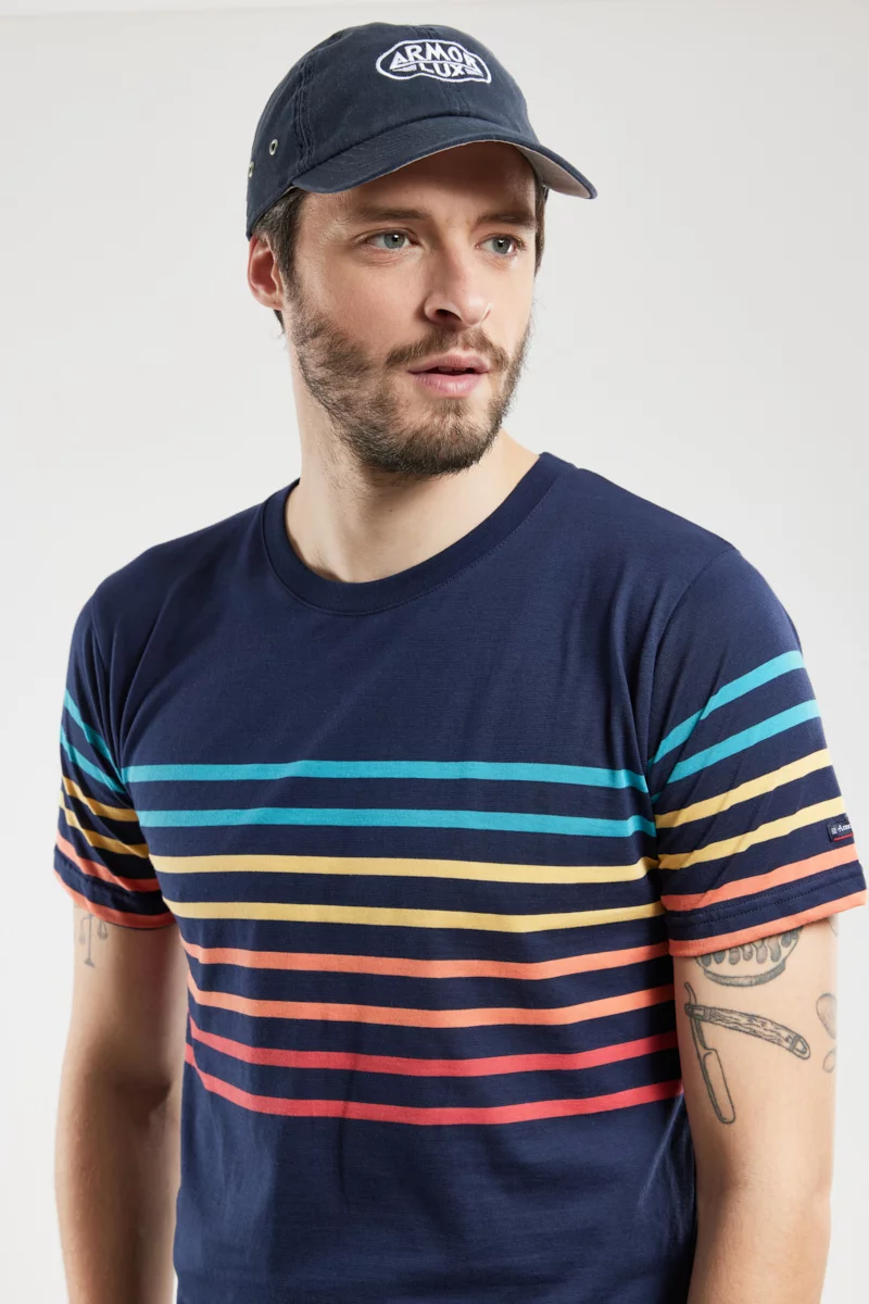 T-shirt rayé - coton léger | Marine Deep/Multicol e24