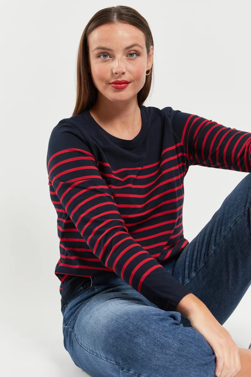 Marinière - coton léger | Rich navy/braise