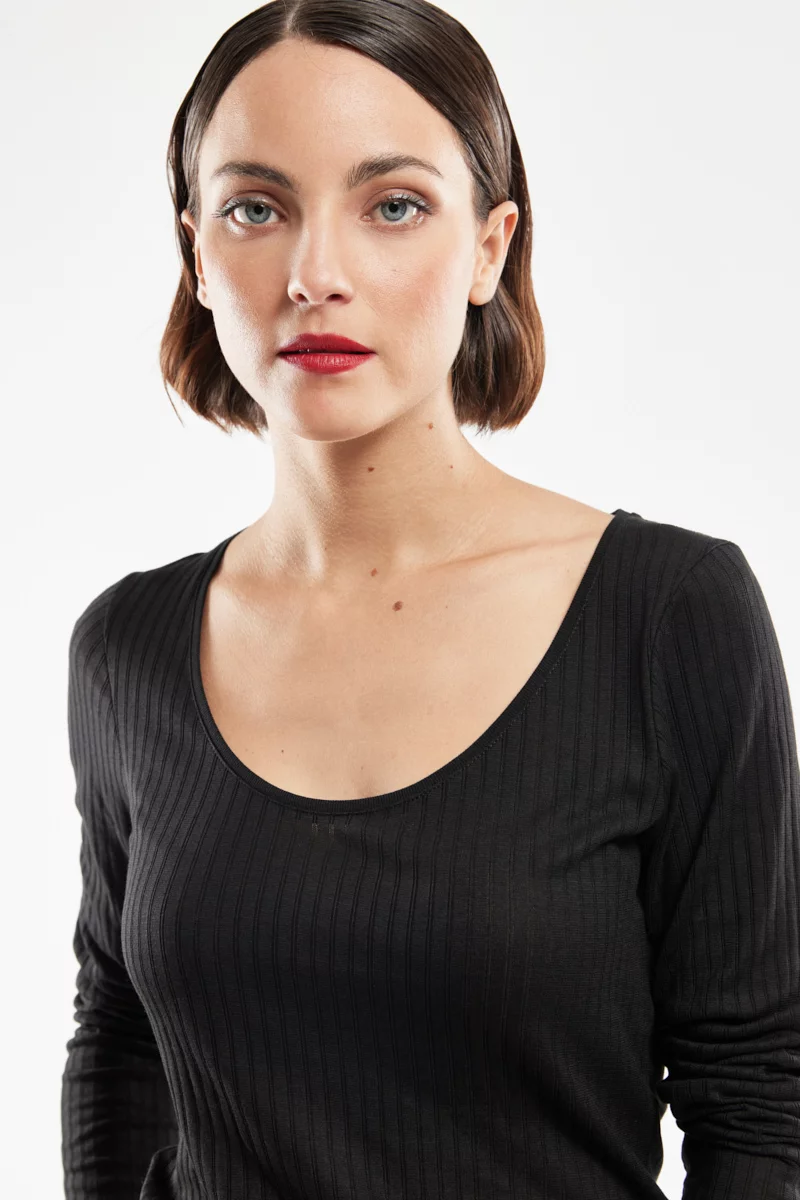 T-shirt manches longues - Lyocell et coton | Noir Intense