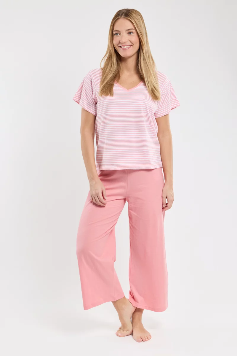 Pyjama rayé - coton léger | Blanc/Flamingo E24