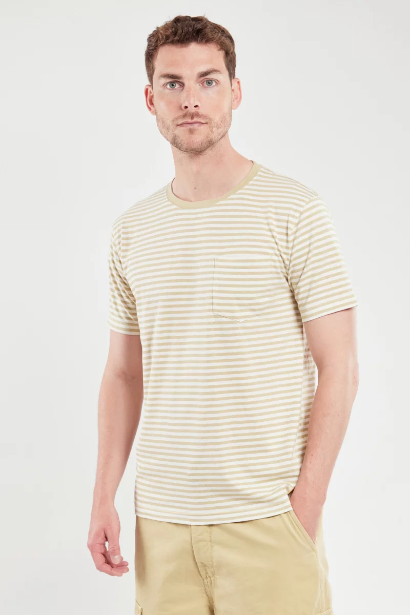 T-shirt rayé - coton et lin | Pale Olive/Nature