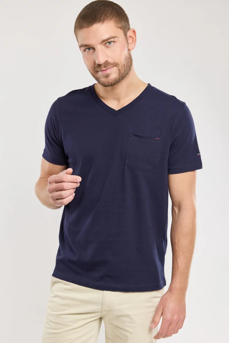 T-shirt col V - coton léger | Marine deep