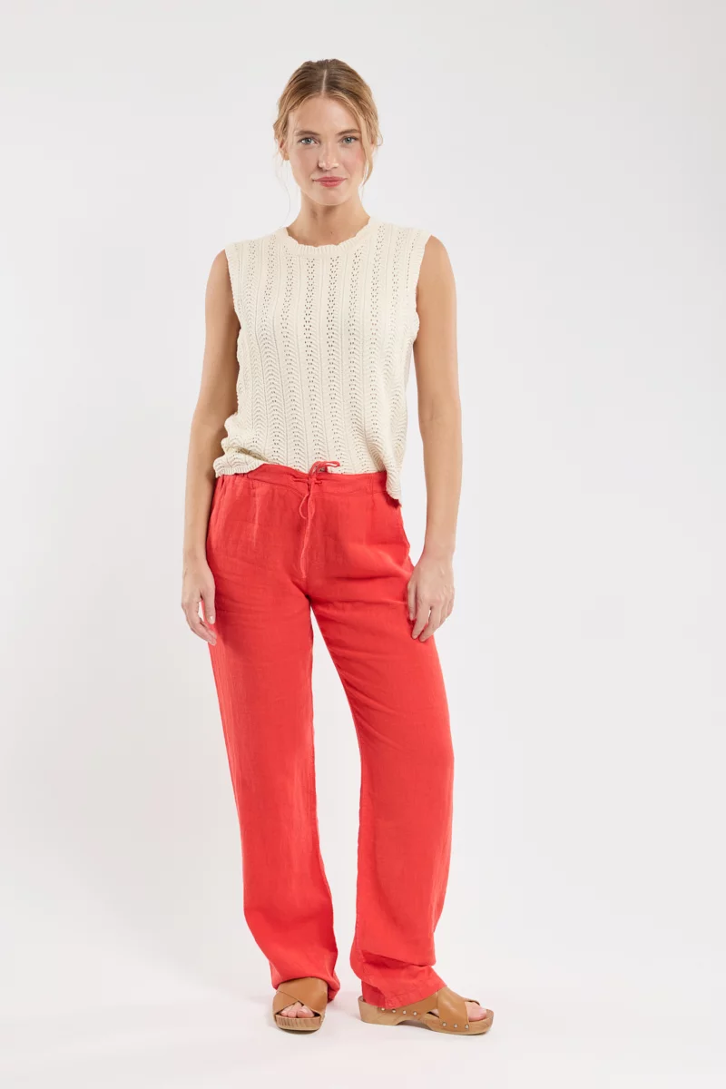 Pantalon taille élastique - lin | Poinsettia