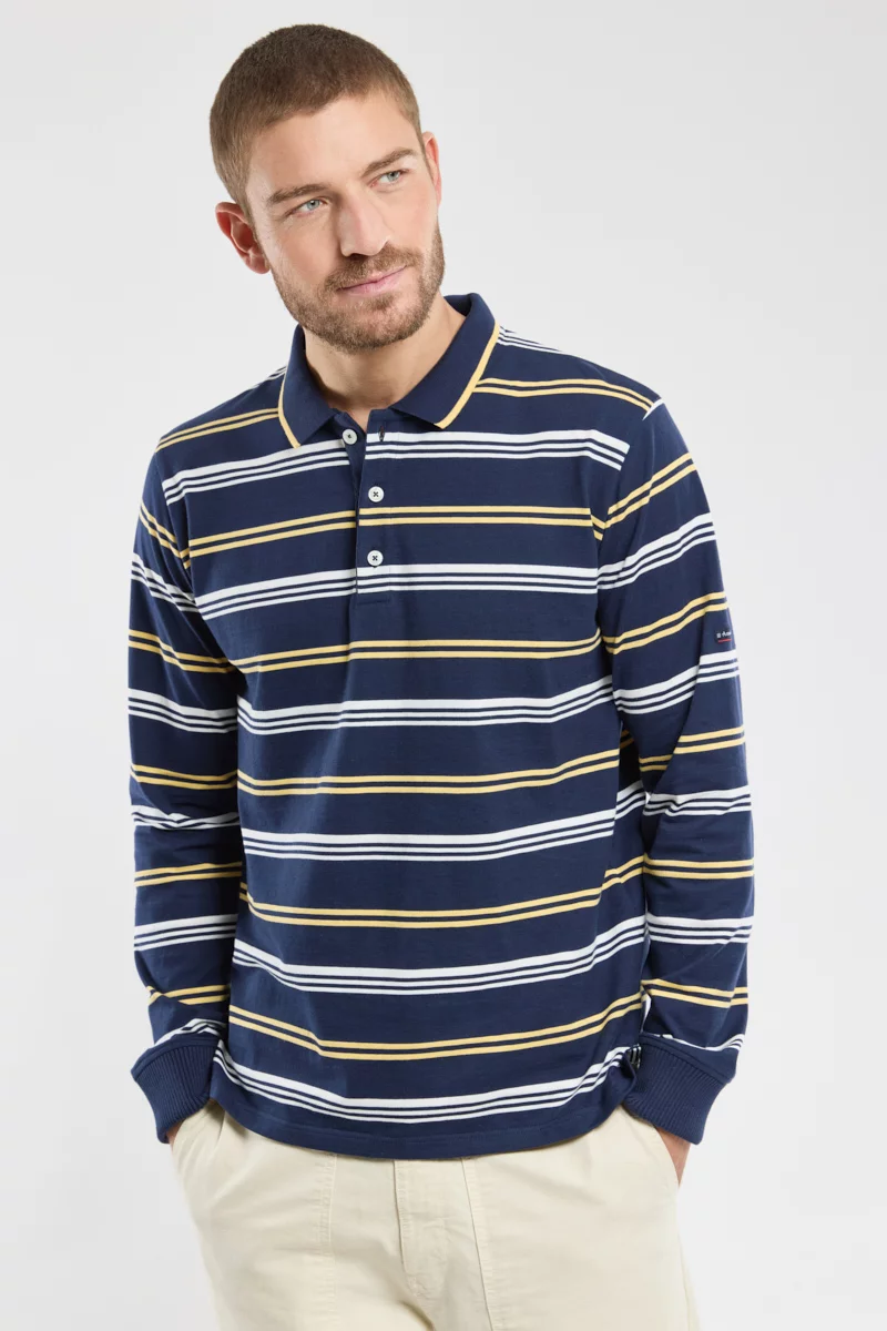 Polo rayé manches longues - coton léger