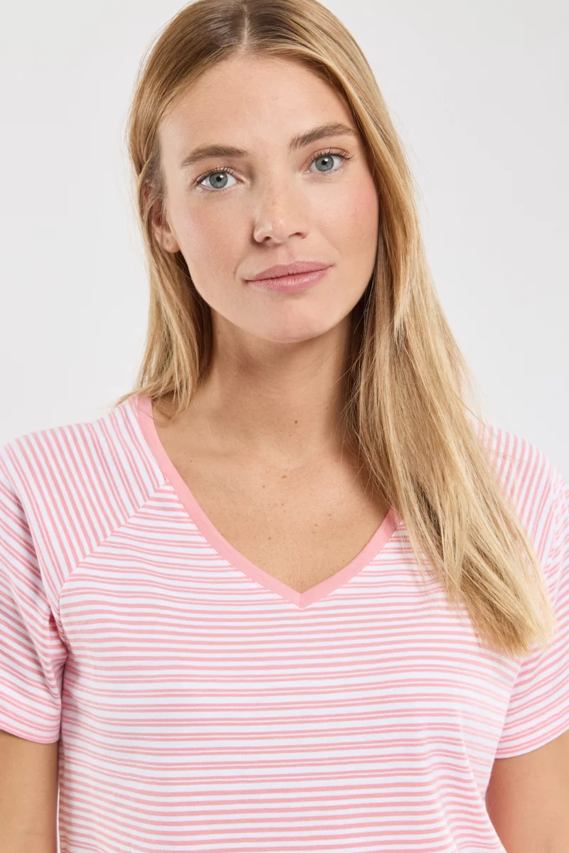Pyjama rayé - coton léger | Blanc/Flamingo E24