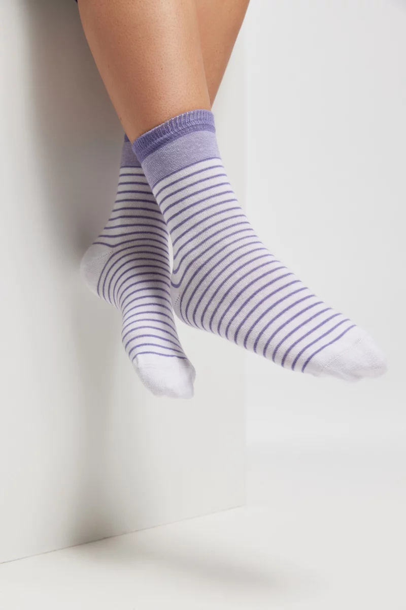 Chaussettes rayées - coton | Blanc/Bleu Lavande E24