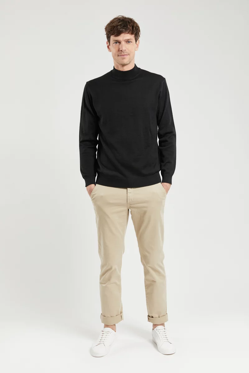 Pull uni col cheminée Bérac - laine mérinos | Noir