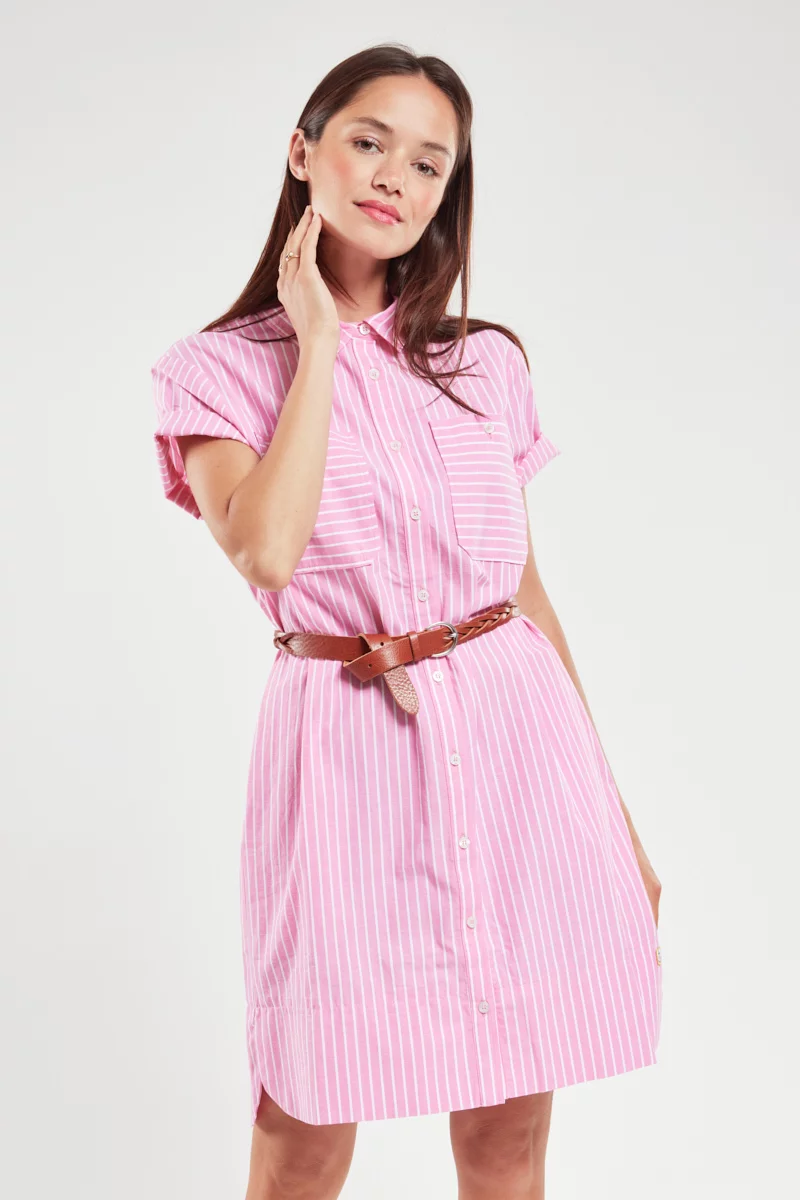 Robe chemise rayée - coton et lin