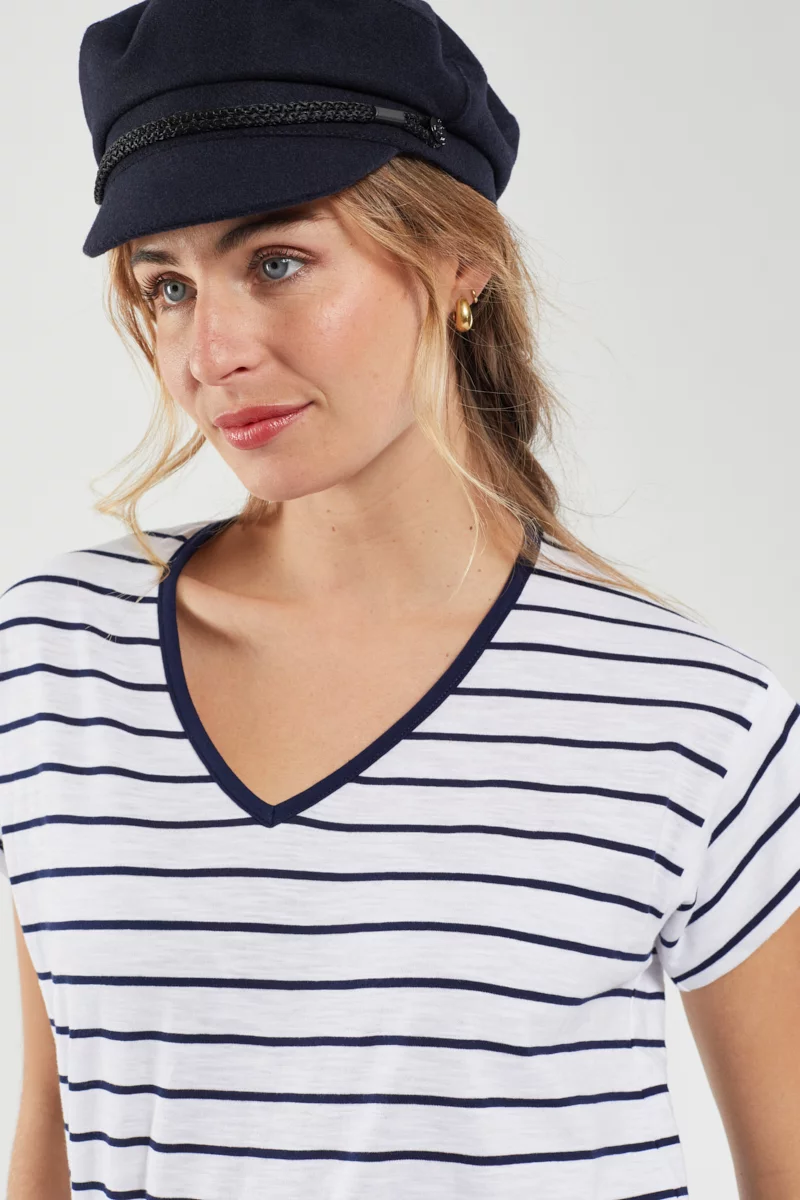 T-shirt rayé col V - coton léger