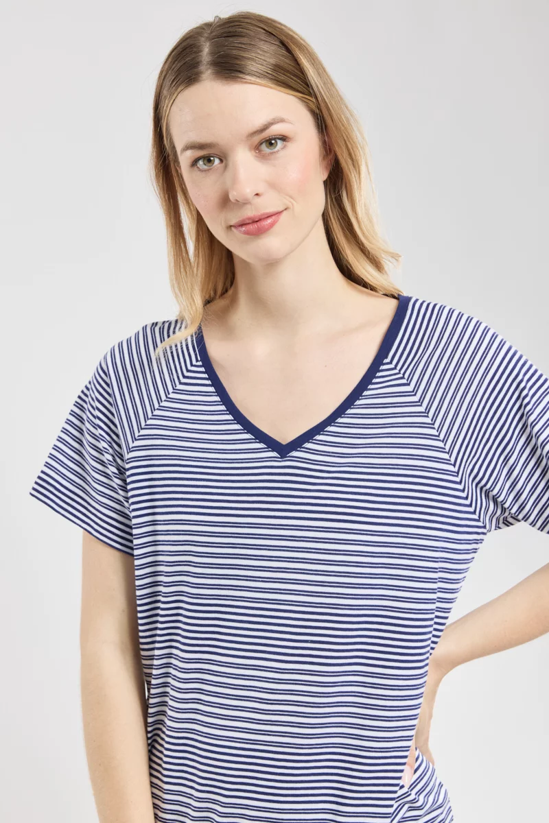 Chemise de nuit rayée - coton léger | Blanc/Bleu nuit E24