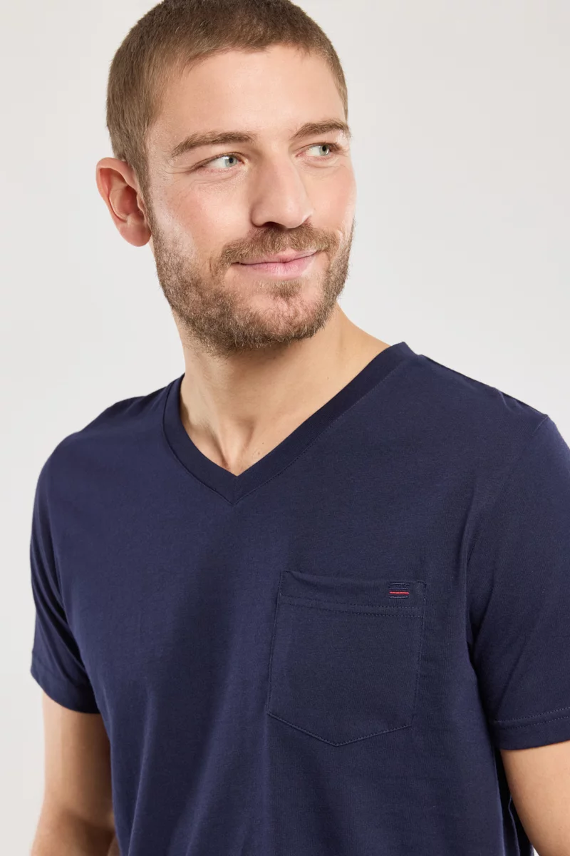 T-shirt col V - coton léger | Marine deep