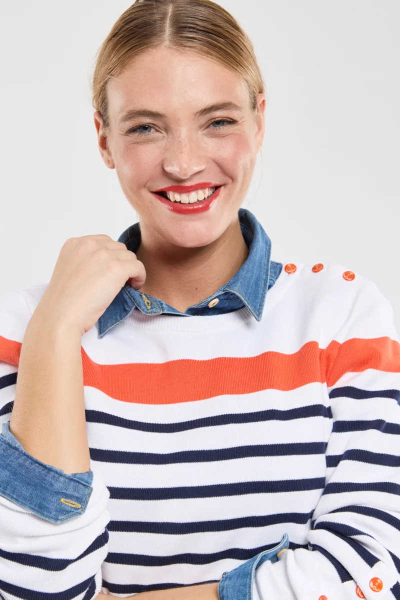 Pull marin manches boutonnées - coton