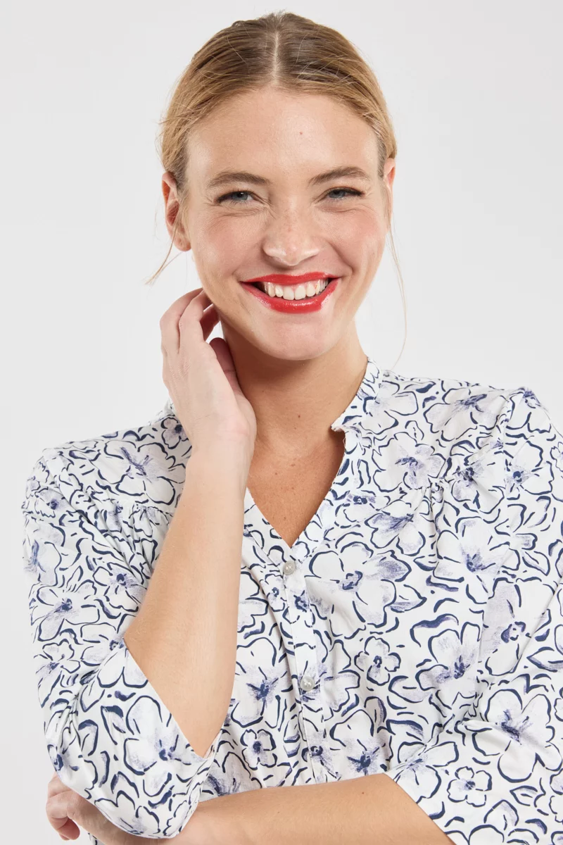 Chemisier à fleurs - coton | Imprimé Fleuri Blanc/Seal