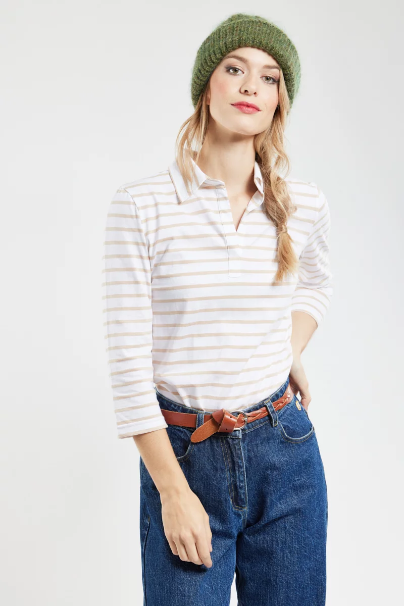 Polo rayé col chemise - coton