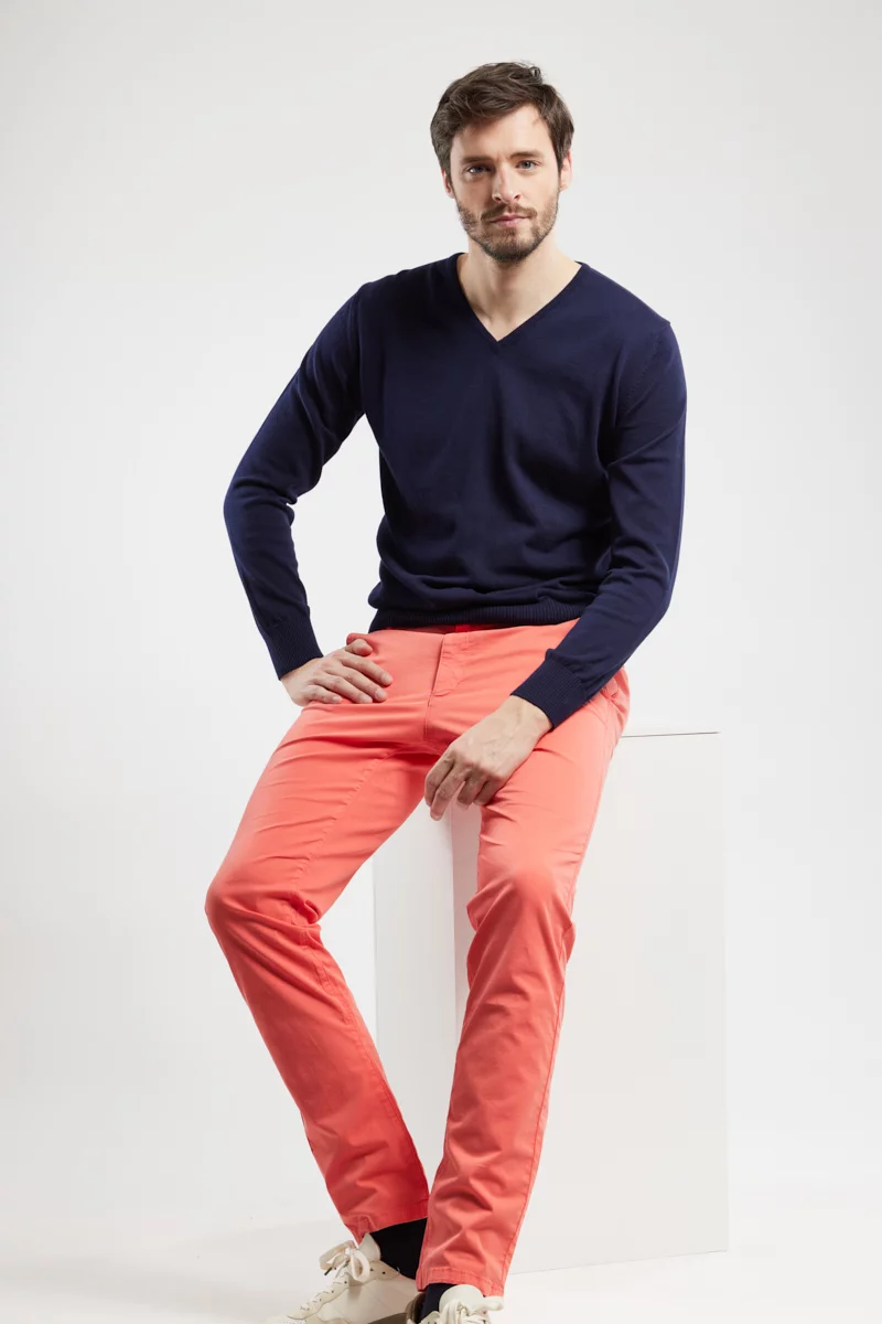 Pull col V - coton | Marine deep