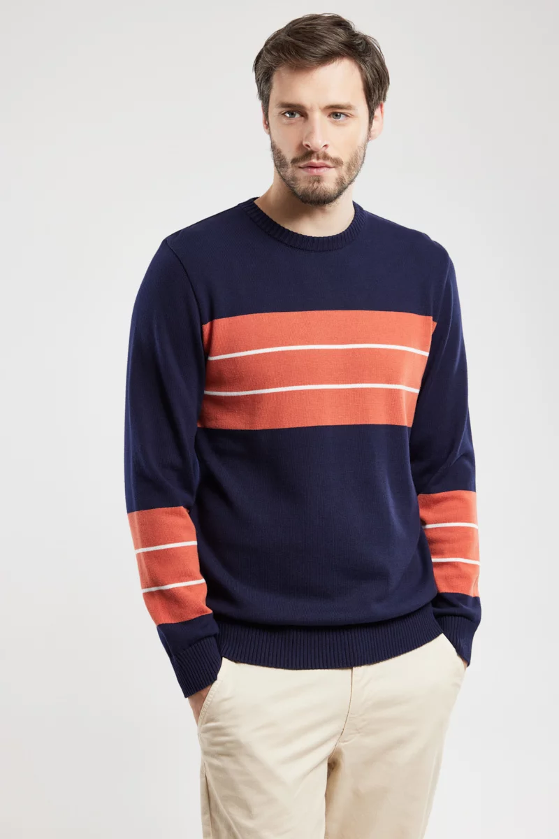 Pull bicolore - coton | Marine Deep/Mecca Orange/Blan