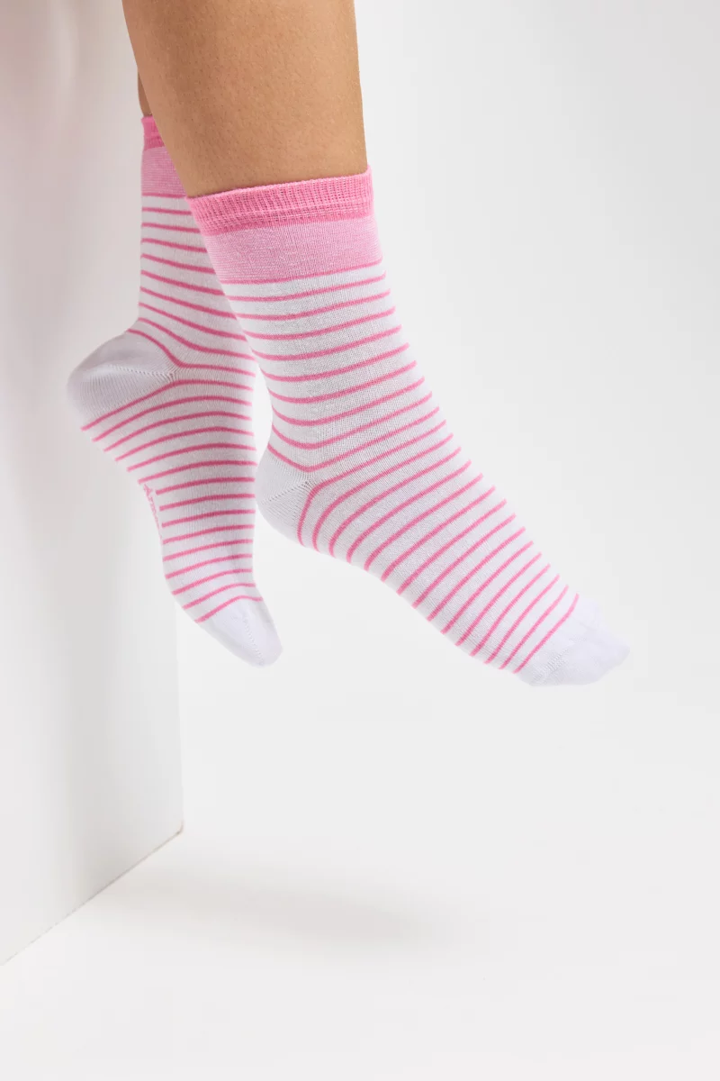 Chaussettes rayées - coton | Blanc/Petunia