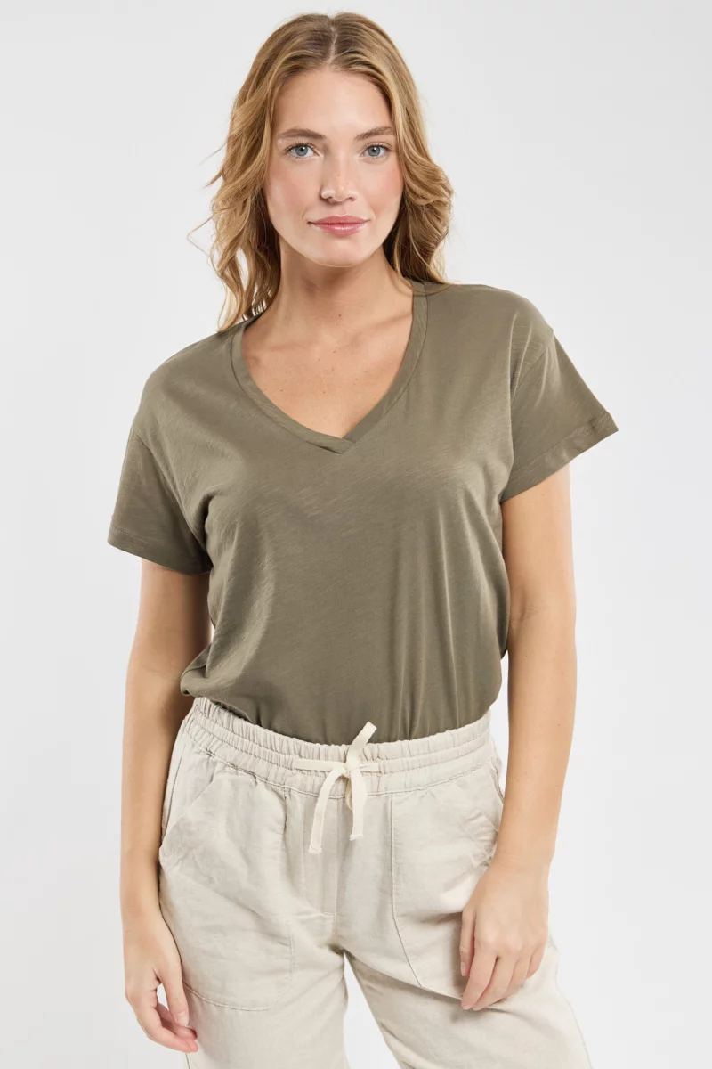 T-shirt col V - coton léger | Caccia