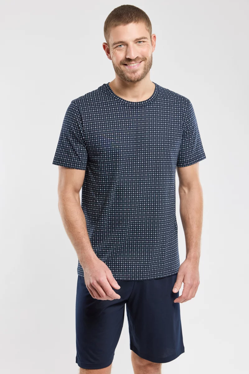 Pyjama short - coton léger | Imprimé Losange bleu nuit