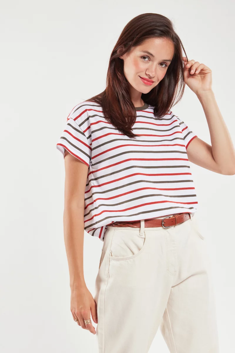 T-shirt rayé tricolore - coton léger