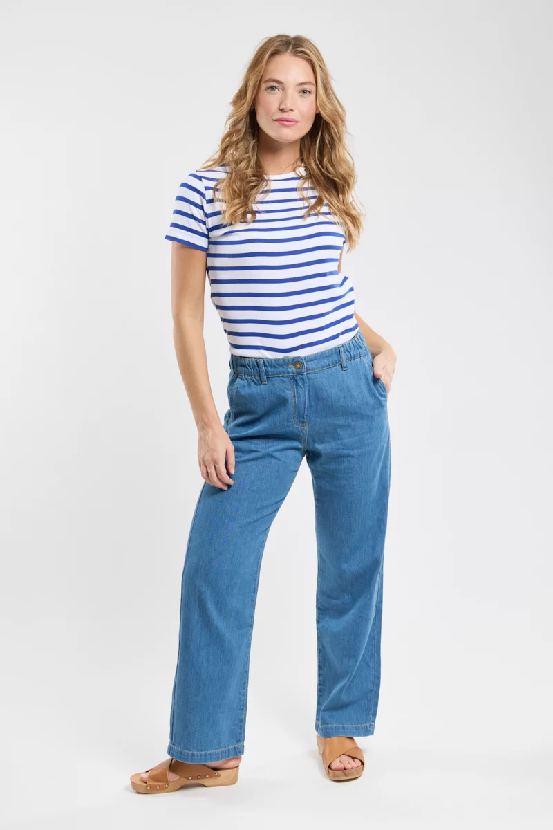 Jean droit taille élastique - coton