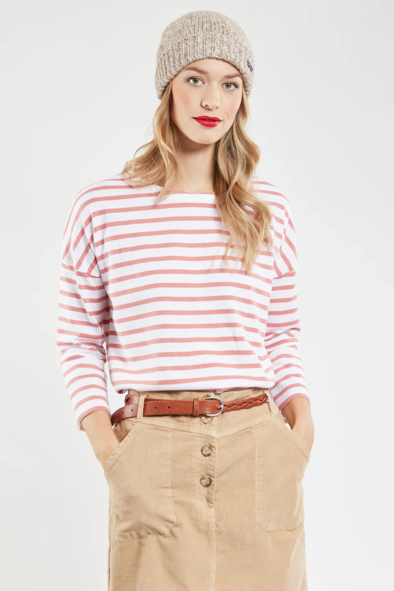 Marinière oversized - coton rustique | Blanc/Lantana