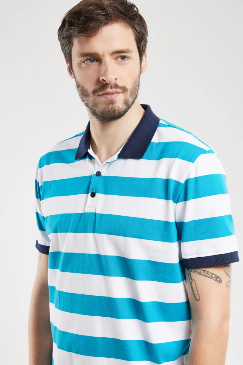 Polo rayé - coton léger | Caribbean Sea/Blanc/Marine De