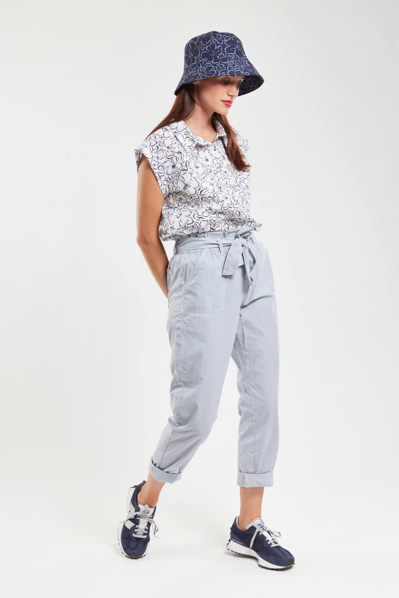 Pantalon taille élastique - coton | Eventide/Blanc
