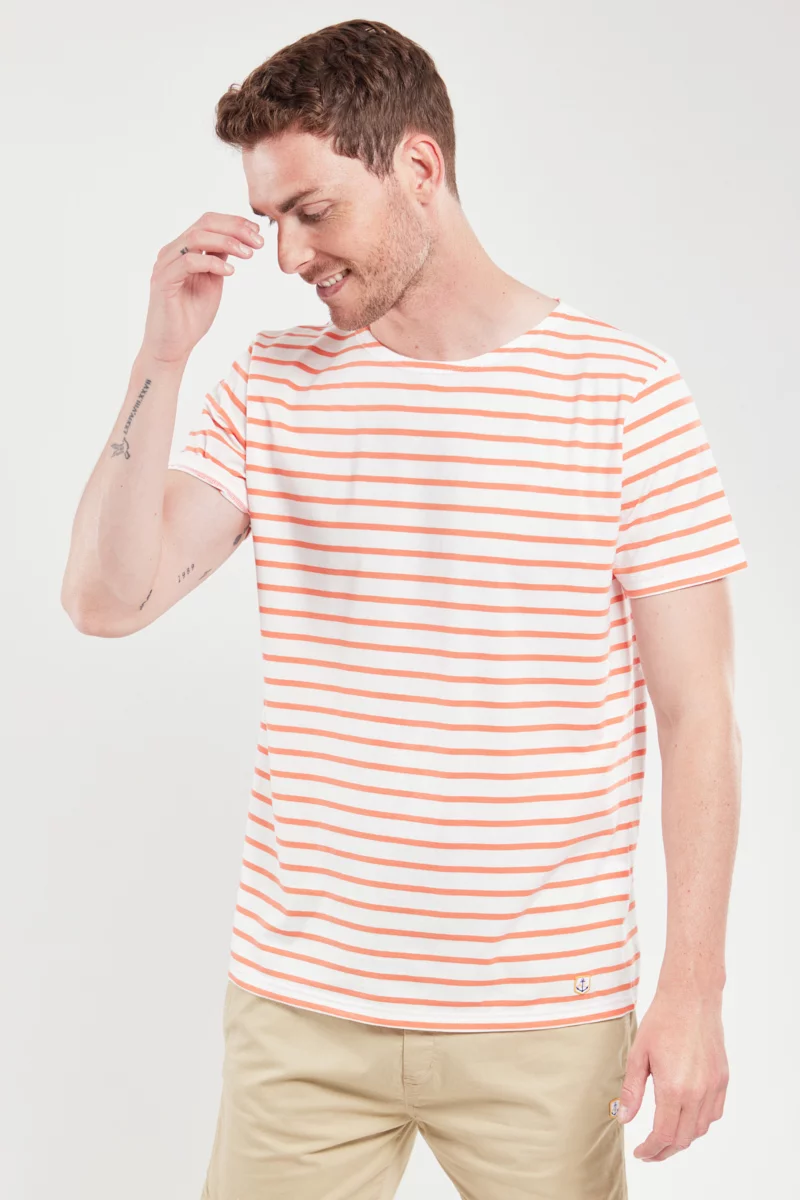 Marinière manches courtes - coton léger | Milk/Coral E24