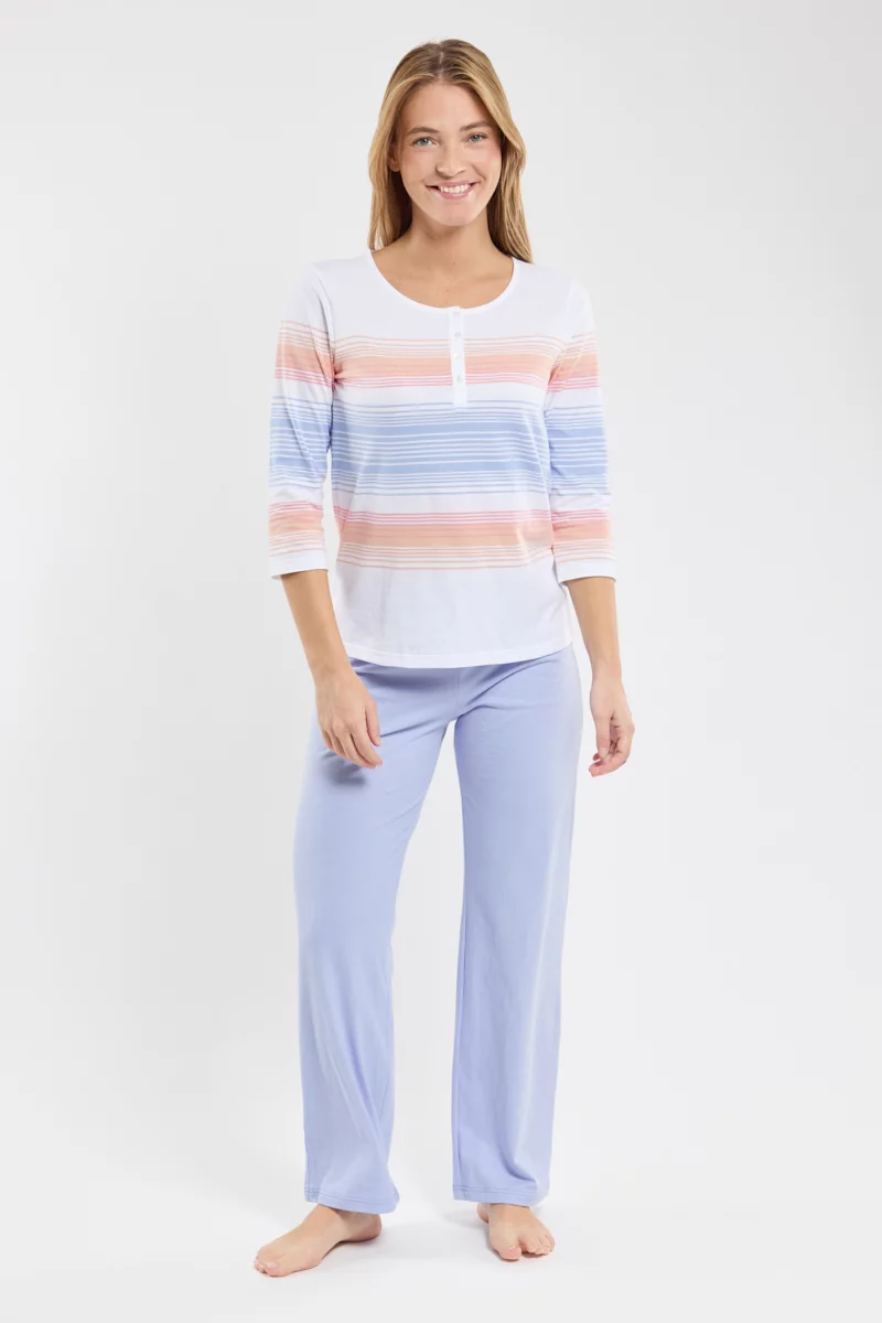 Pyjama rayé - coton léger | Blanc/Kiwano/Bleu lavande E24