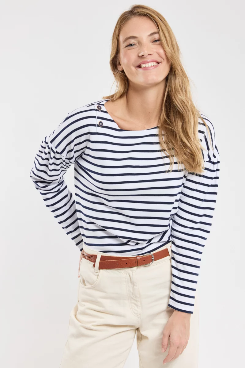 Marinière plastron boutonné - coton léger