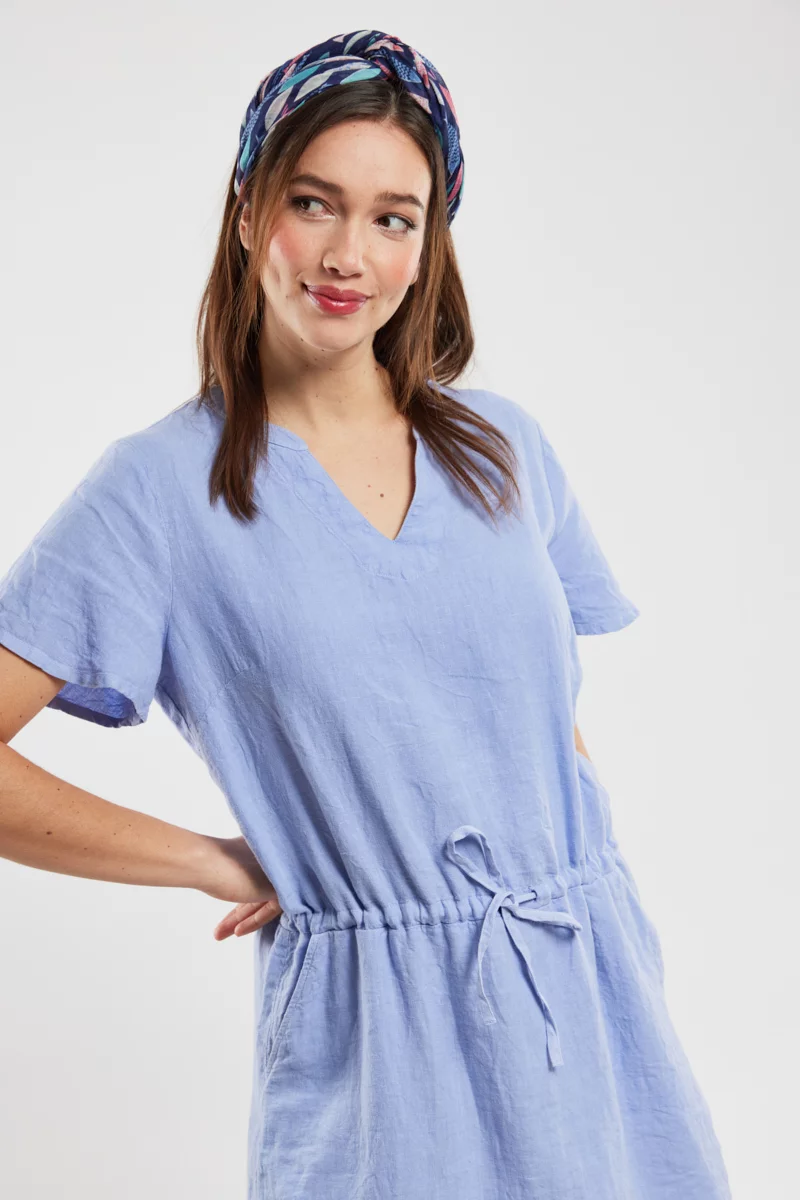 Robe ceinturée - lin | Bleu lavande E24