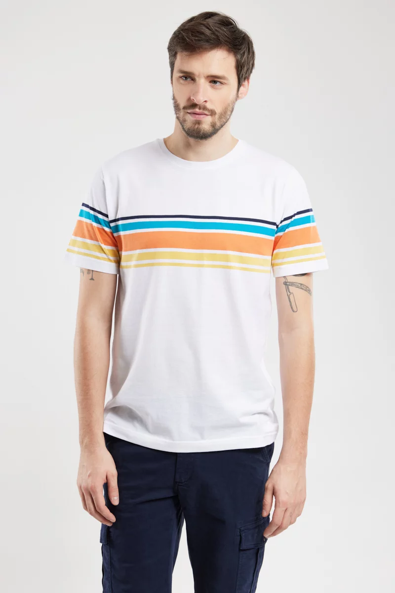 T-shirt rayé - coton léger | Blanc/SamoanS/CoralR/Caribbea
