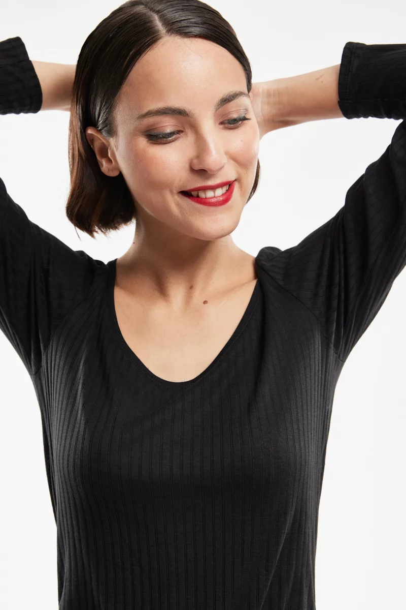 T-shirt manches longues - Lyocell et coton | Noir Intense